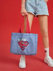 SUPERMAN X SHEIN 字母圖案購物袋 - 彩色 - 查看 7