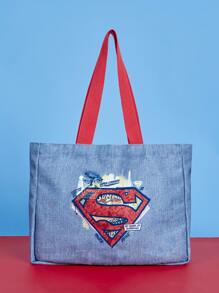 SUPERMAN X SHEIN 字母圖案購物袋 - 彩色 - 查看 1