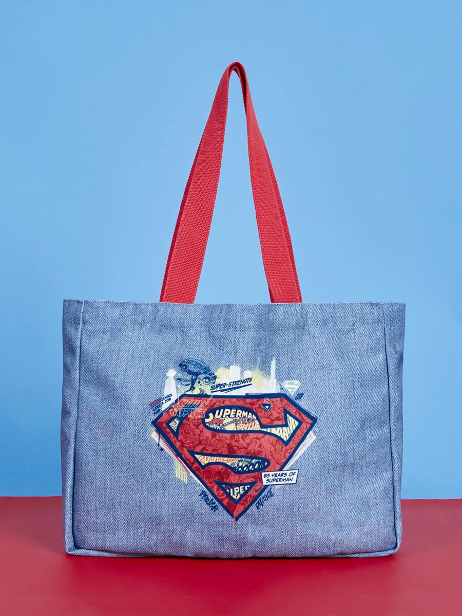 SUPERMAN X SHEIN 字母圖案購物袋 - 彩色 - 查看 1