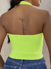 INAWLY Áo khoác và áo lót dành cho xe tăng nữ Lộ Lưng màu trơn Giải trí - Màu xanh chanh - Xem 2