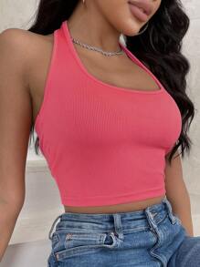 INAWLY Áo khoác và áo lót dành cho xe tăng nữ Lộ Lưng màu trơn Giải trí - Màu Hồng  Dưa hấu - Xem 6