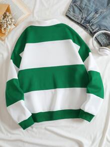 SHEIN EZwear Quần áo thể thao nữ Dây kéo Tương phản ren Thêu Khối Màu Lá thư Giải trí - màu xanh lá - Xem 2