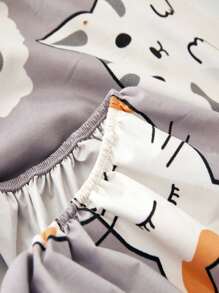 1pc Cat Pattern Fitted Sheet, Modern Fabric Fitted Bottom Sheet For Bedroom - Multicolor - View 4