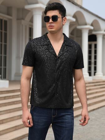 Men Leopard Jacquard Button Up Shirt