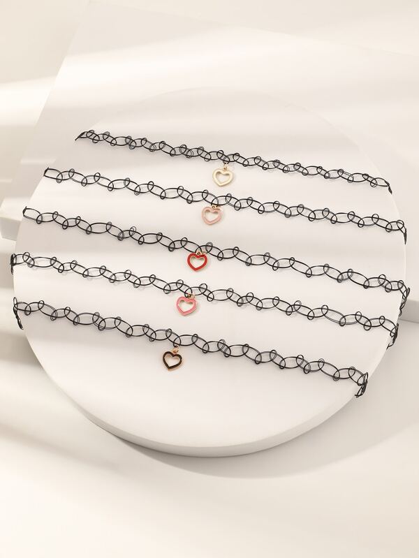 5pcs/set Fashionable Heart Charm Choker For Girls For Daily Decoration