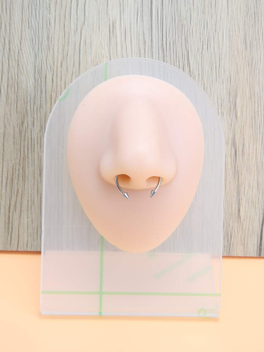 1 pieza Anillo de nariz minimalista de moda de acero inoxidable para mujeres y hombres sin necesidad de perforación joyería del cuerpo del tabique - Plateado - Ver 1