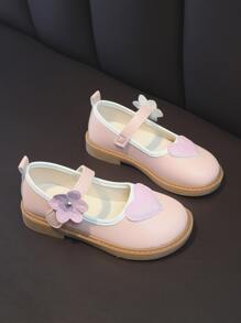 Preppy Mary Jane Flats For Girls, Heart Pattern Appliques Decor Contrast Binding Flats - Pink - View 3