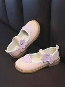 Preppy Mary Jane Flats For Girls, Heart Pattern Appliques Decor Contrast Binding Flats - Pink - View 5
