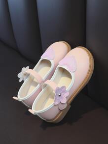 Preppy Mary Jane Flats For Girls, Heart Pattern Appliques Decor Contrast Binding Flats - Pink - View 6