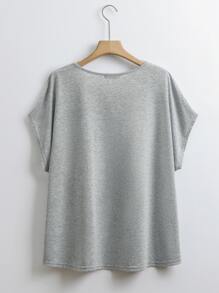 Mulvari Plus Slogan Graphic Batwing Sleeve Tee - Grey - View 2