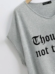 Mulvari Plus Slogan Graphic Batwing Sleeve Tee - Grey - View 4