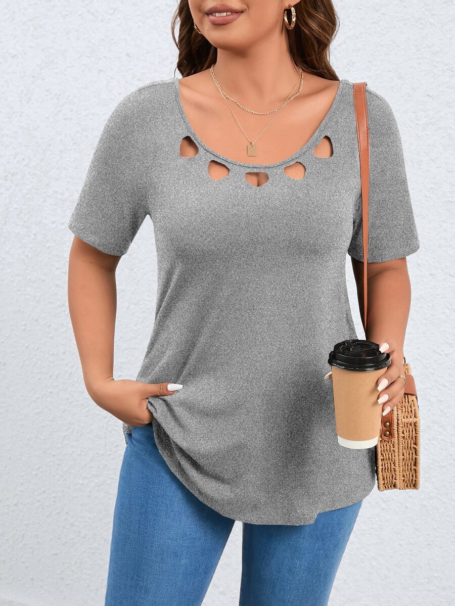 SHEIN LUNE Camiseta con abertura delantera - Gris Claro - Ver 1