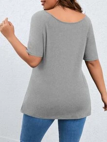 SHEIN LUNE Camiseta con abertura delantera - Gris Claro - Ver 2