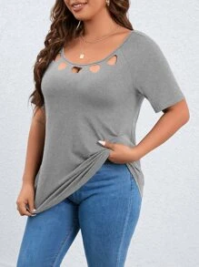 SHEIN LUNE Camiseta con abertura delantera - Gris Claro - Ver 4