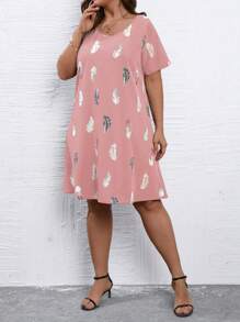SHEIN LUNE Đầm Plus Size Bộ lạc Giải trí - Bụi hồng - Xem 1