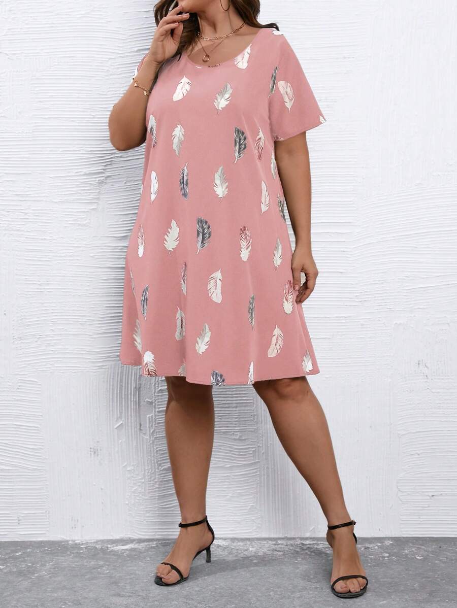 SHEIN LUNE Đầm Plus Size Bộ lạc Giải trí - Bụi hồng - Xem 1