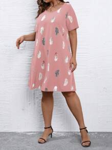 SHEIN LUNE Đầm Plus Size Bộ lạc Giải trí - Bụi hồng - Xem 4
