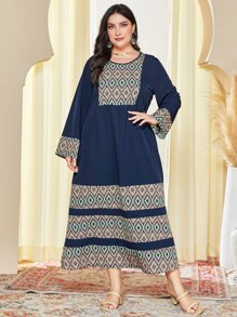 Al Najma Ropa árabe de talla grande Geométrico Sencillo - Azul Marino - Ver 4