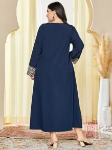 Al Najma Ropa árabe de talla grande Geométrico Sencillo - Azul Marino - Ver 2