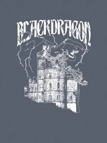 NickBaileyDesigns Building & Letter Graphic Drop Shoulder Oversize Tee - Dusty Blue - View 2