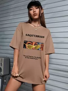 Ashley Baxter Áo phông oversize hở vai họa tiết hình ảnh và khẩu hiệu nghệ sĩ, dành cho mùa hè, ngày lễ, kỳ nghỉ, lễ hội - Màu nâu  Mocha - Xem 1