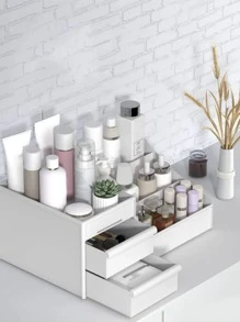 1 pieza Estante de almacenaje ABS cosmético almacenamiento multicapas multifuncional Maquillaje para casa - Blanco - Ver 1