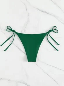 SHEIN Swim Summer Beach Tie Side Bikini Bottom - Dark Green - View 2