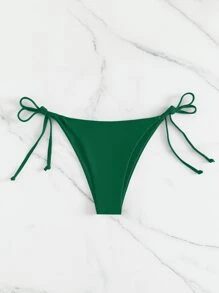 SHEIN Swim Summer Beach Tie Side Bikini Bottom - Dark Green - View 3