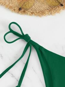 SHEIN Swim Summer Beach Tie Side Bikini Bottom - Dark Green - View 5