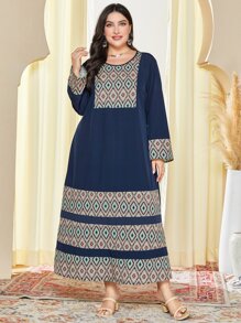 Al Najma Ropa árabe de talla grande Geométrico Sencillo - Azul Marino - Ver 6