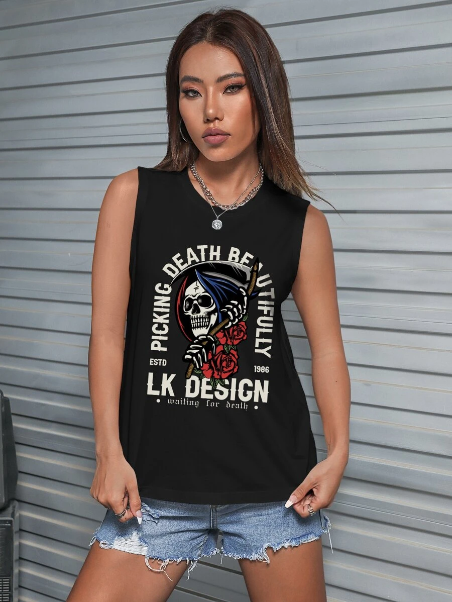 lockdsg Áo khoác và áo lót dành cho xe tăng nữ Lễ Các Thánh Slogan Giải trí - màu đen - Xem 1