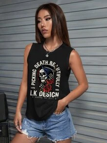 lockdsg Áo khoác và áo lót dành cho xe tăng nữ Lễ Các Thánh Slogan Giải trí - màu đen - Xem 4