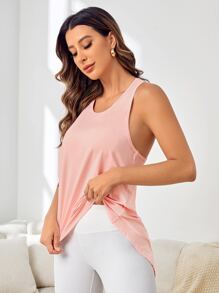 Yoga Basic 字母圖案後背繫帶運動背心 - 粉色 - 查看 2