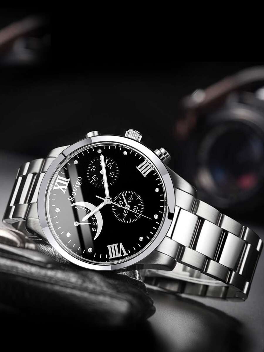 Rovigo Nam Doanh Nhân Đồng Hồ Thạch Anh Thời Trang Giả Ba Mắt 6 Kim Lịch Nam Lưới Cao Cấp Dây Bạc Nam Đồng Hồ Đeo Tay - Bạc - Xem 1