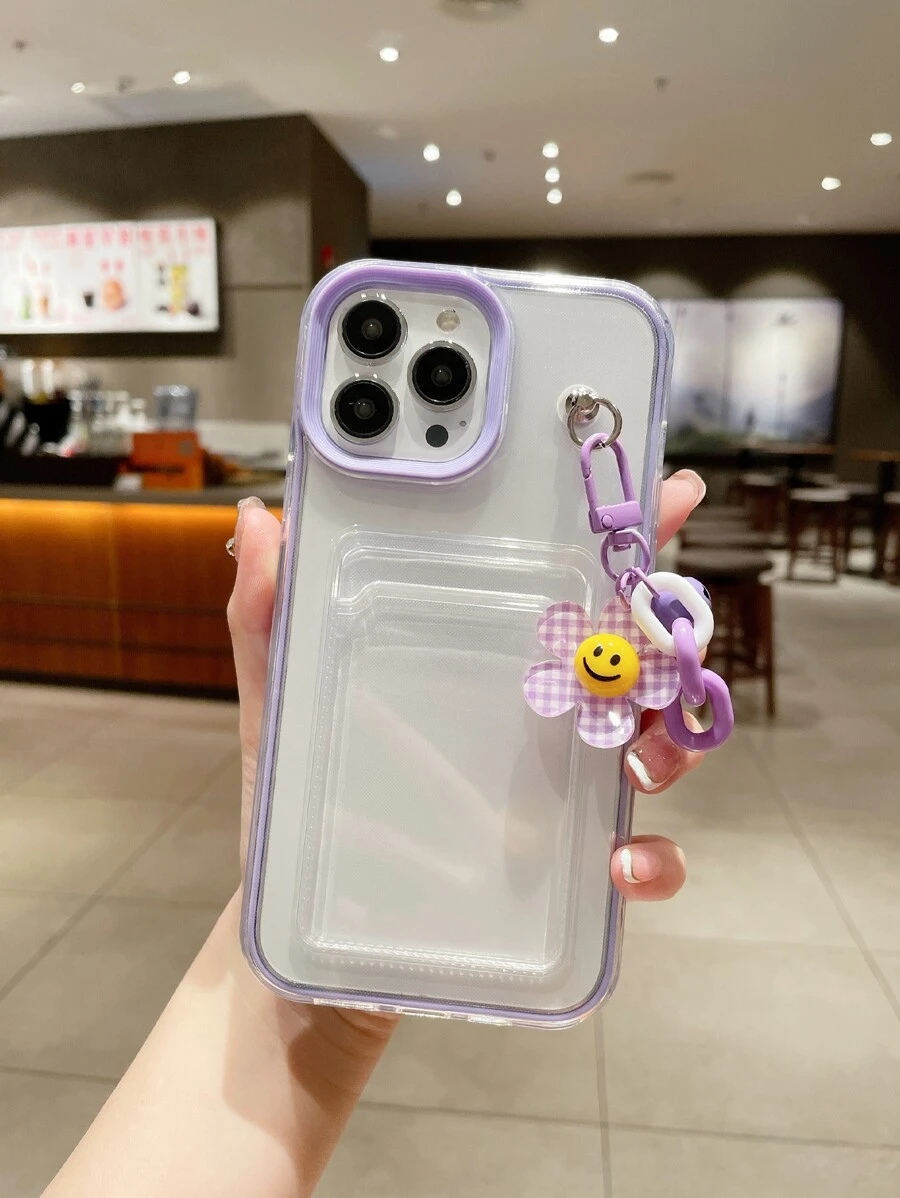 Khung tương phản Hộp đựng thẻ rõ ràng có khe cắm điện thoại với mặt dây chuyền hoa - Trong sáng - Xem 1