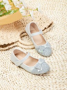 魅力四射瑪麗珍平底鞋適用於女孩亮片細節蝴蝶結裝飾平底鞋