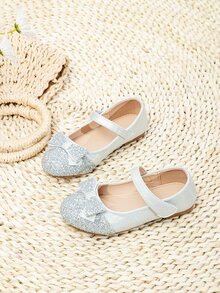 魅力四射瑪麗珍平底鞋適用於女孩亮片細節蝴蝶結裝飾平底鞋