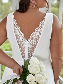 SHEIN Frenchy Plus Contrast Lace Romper - White - View 3