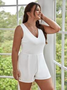 SHEIN Frenchy Plus Contrast Lace Romper - White - View 4