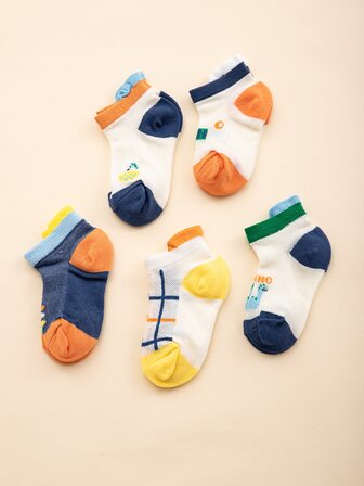 5双可爱恐龙图案儿童袜，舒适耐穿，适合日常穿着，春秋季