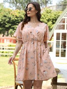 Nemidor Đầm Plus Size Trọn gói Hoa Tất cả trên in Boho - Bụi hồng - Xem 4