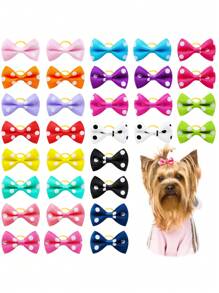 20入組波點圖案蝴蝶結裝飾隨機寵物髮帶適用於狗狗和貓適用於裝飾用品 - 彩色 - 查看 1