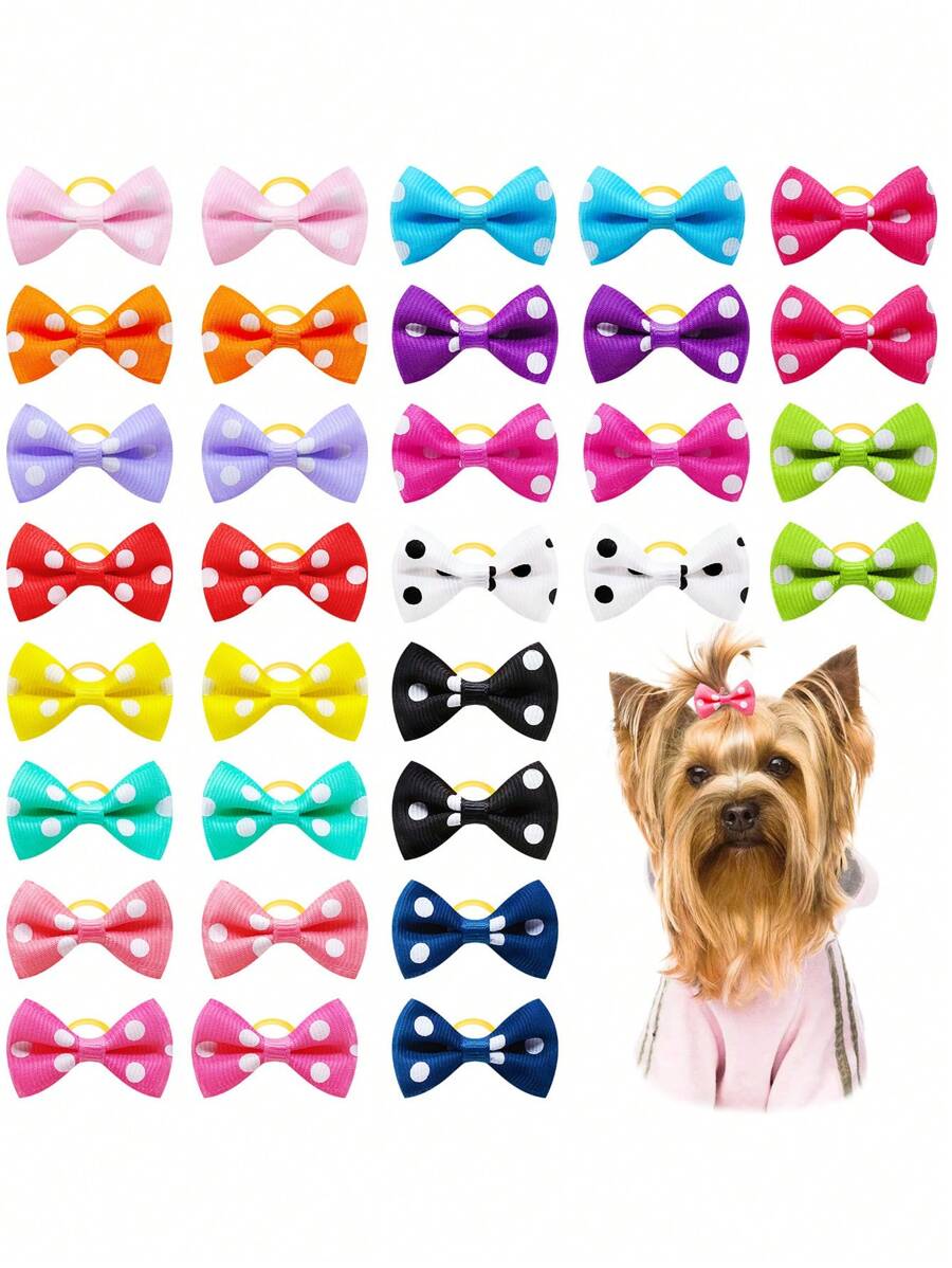 20入組波點圖案蝴蝶結裝飾隨機寵物髮帶適用於狗狗和貓適用於裝飾用品 - 彩色 - 查看 1