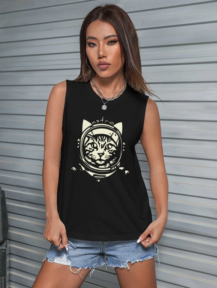 XYZ Studio 卡通和字母圖案背心上衣 - 黑色 - 查看 1