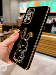 1 Stück Schwarze TPU Elektro-plattierte Handyhülle für iPhone 16 und 1 Stück Schwarzer Elektro-plattierter Hasen-Handyständer