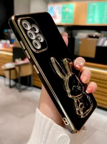 1 Stück Schwarze TPU Elektro-plattierte Handyhülle für iPhone 16 und 1 Stück Schwarzer Elektro-plattierter Hasen-Handyständer