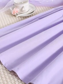 Tween Girl Two Tone Frill Trim Cold Shoulder Dress - Mauve Purple - View 3