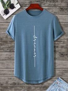 Manfinity Homme Men Letter Graphic Tee - Dusty Blue - View 1