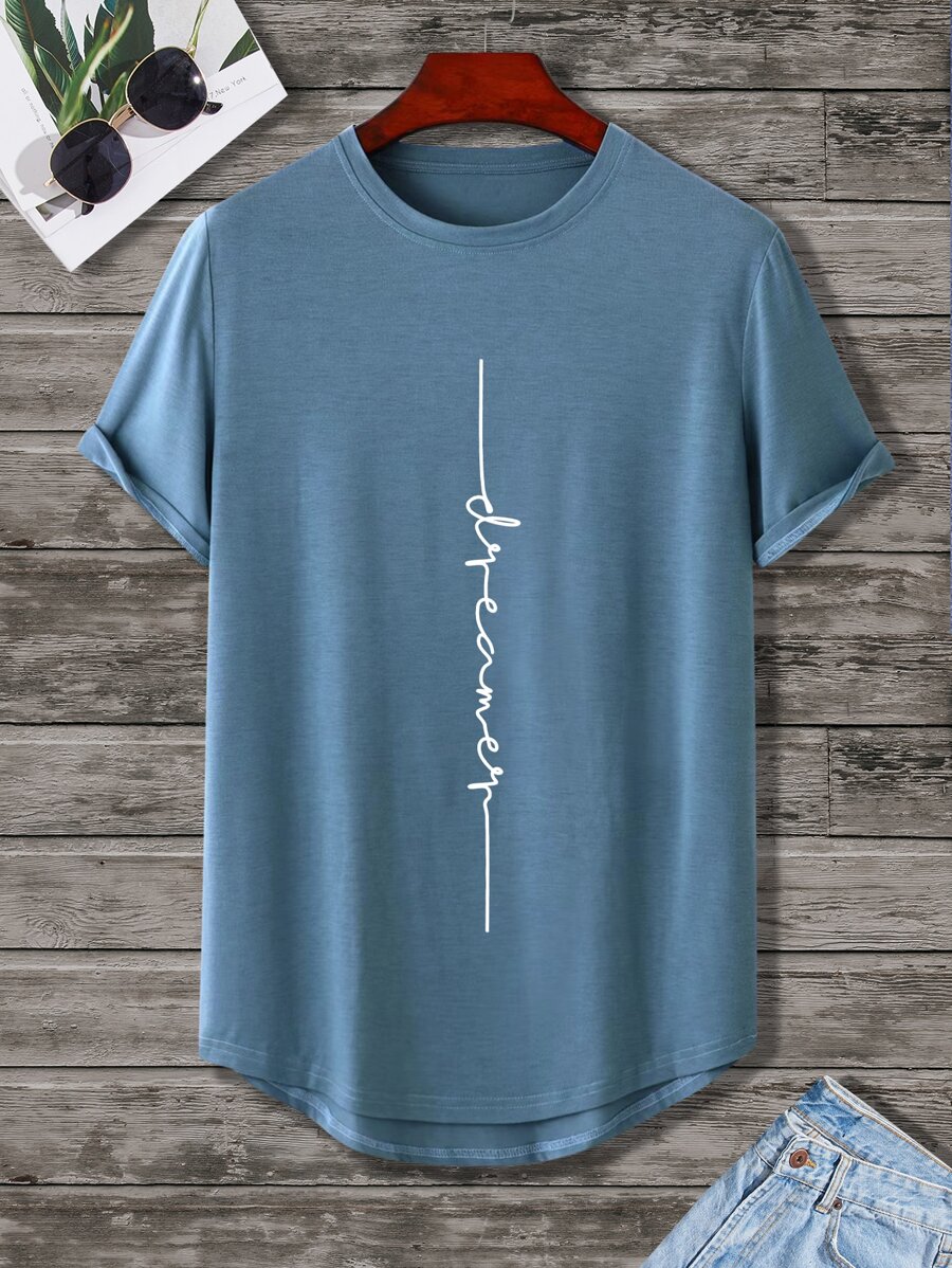 Manfinity Homme Men Letter Graphic Tee - Dusty Blue - View 1