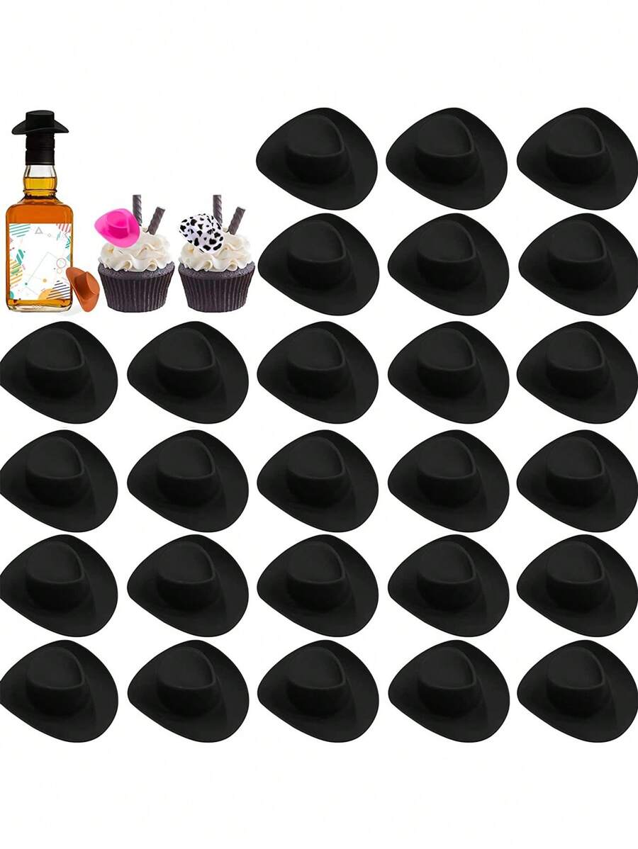 10pcs/set Plastic Glass Marker, Creative Hat Design Drink Marker For Party - Black - View 1